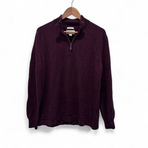 100% Extra Fine Merino Wool Sweater Men's Burgundy Zip-Up XL